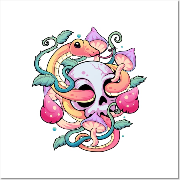 Pastel Goth Snake Skull Wall Art by DionArts